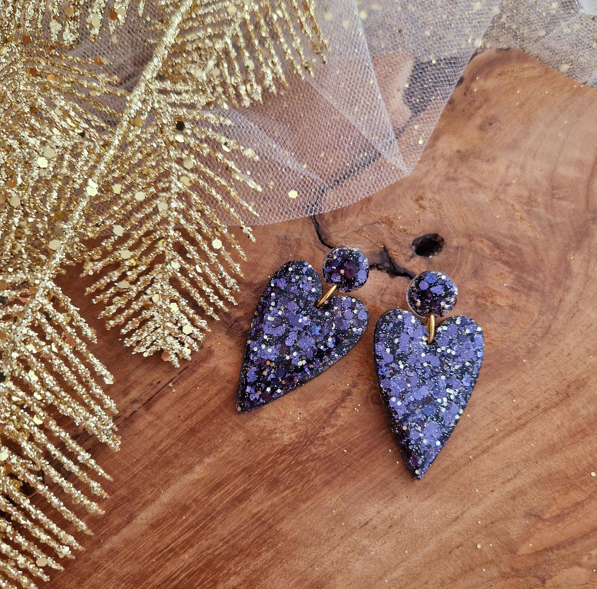 Boucles d'oreilles Big Love bleu marine/or