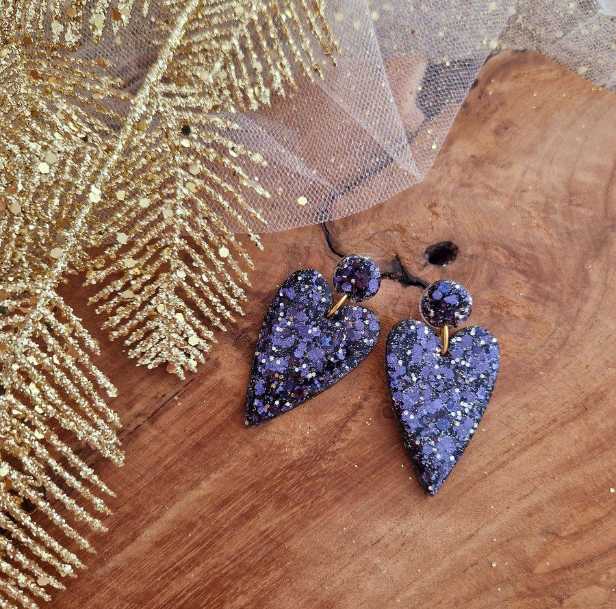 Boucles d'oreilles Big Love bleu marine/or
