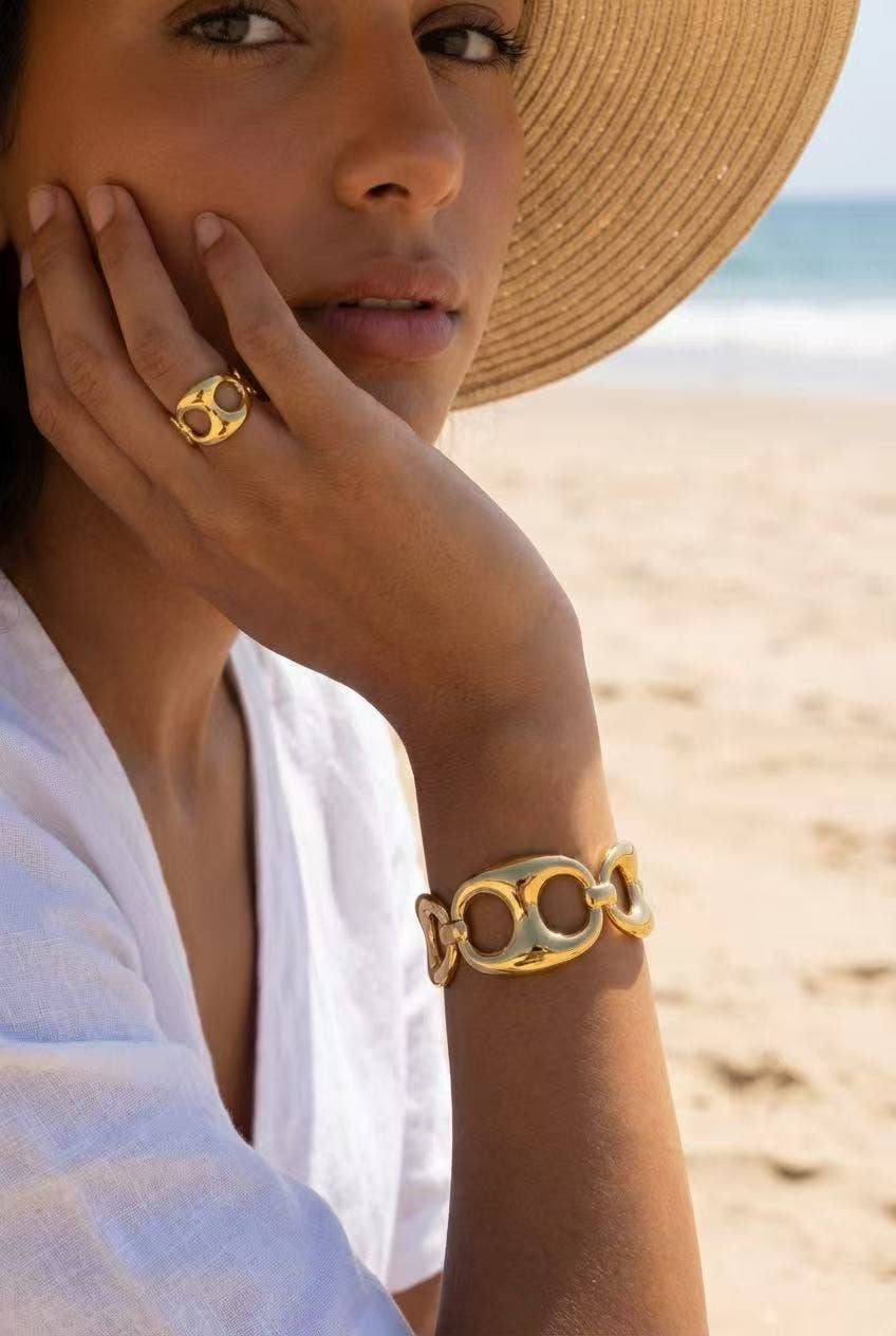Bracelet Maillons Dorés Sculptés Acier Inoxydable tendance