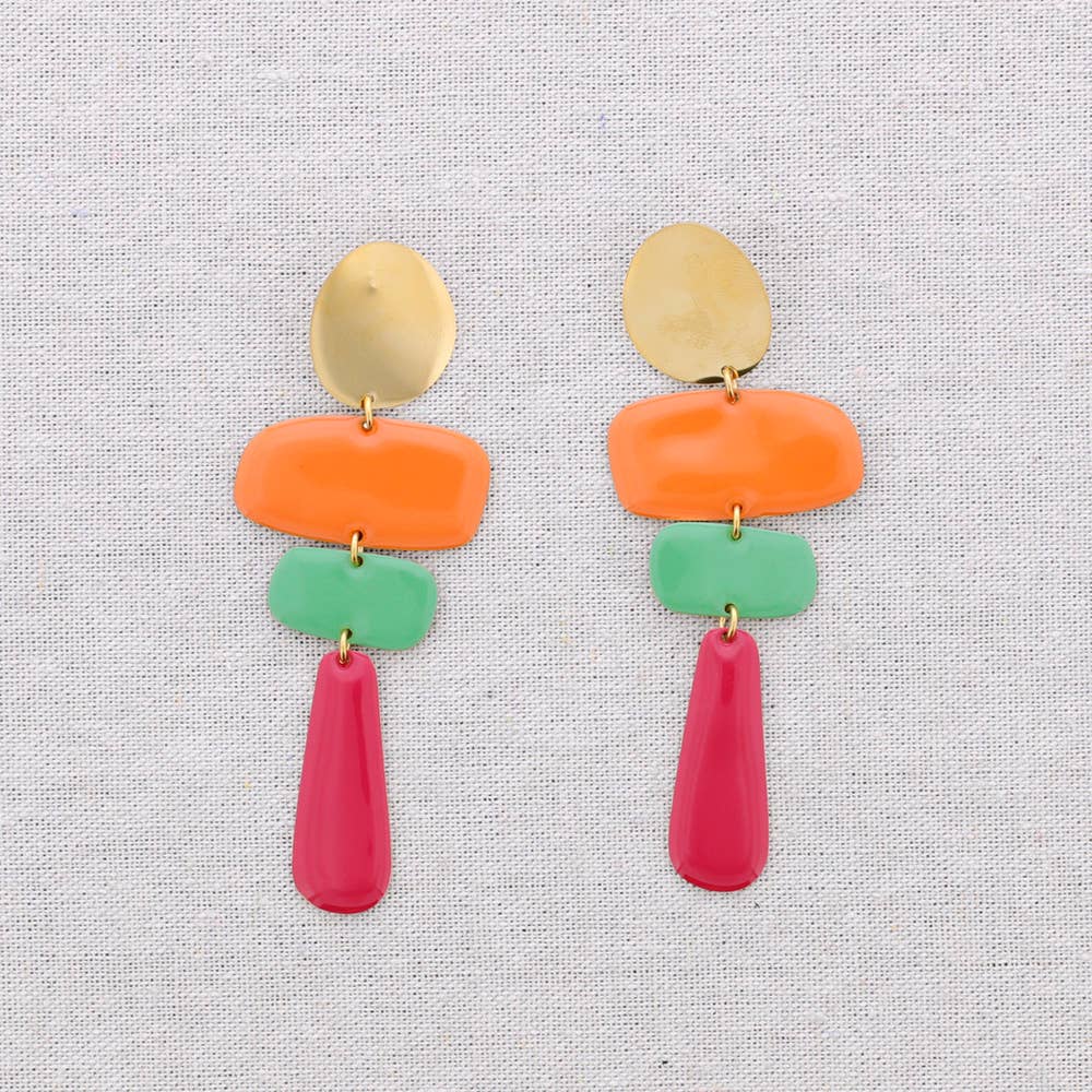 Boucles d'oreilles en acier pendantes géométriques émail