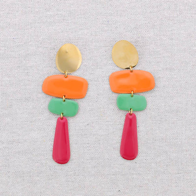 Boucles d'oreilles en acier pendantes géométriques émail