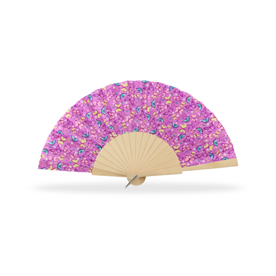 Éventail en bois naturel tissu imprimé Papillon. Réf-A543