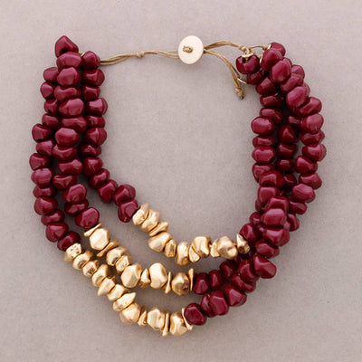 Collier Ras du Cou Triple Perles Résine Métal: Moutarde