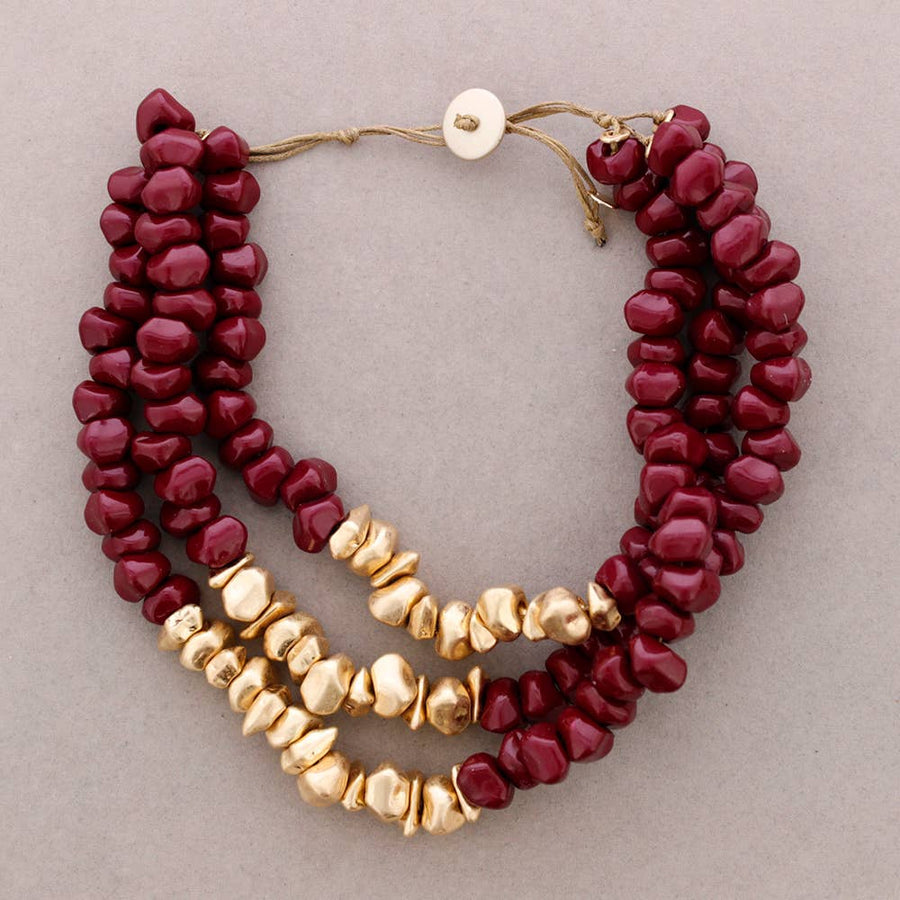 Collier Ras du Cou Triple Perles Résine Métal: Burdeos