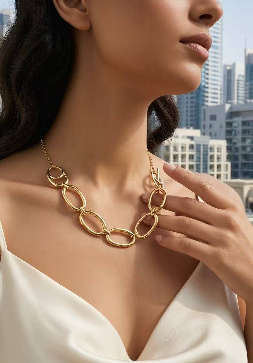 Collier maillons ovales – acier inoxydable doré ou argenté