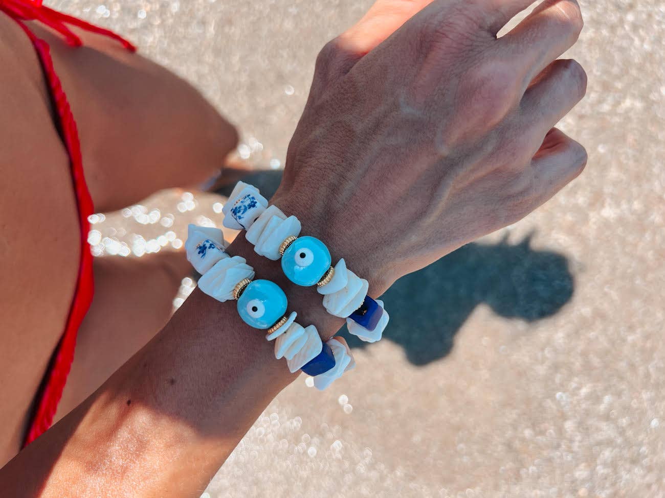 Bracelets d'été en coquillage et perles en céramique