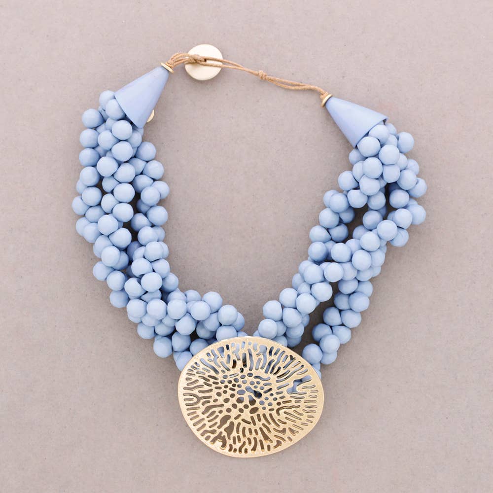 Collier Ras-du-cou Perles Résine Pendentif Médaille Filigrane Métal