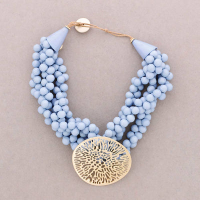 Collier Ras-du-cou Perles Résine Pendentif Médaille Filigrane Métal
