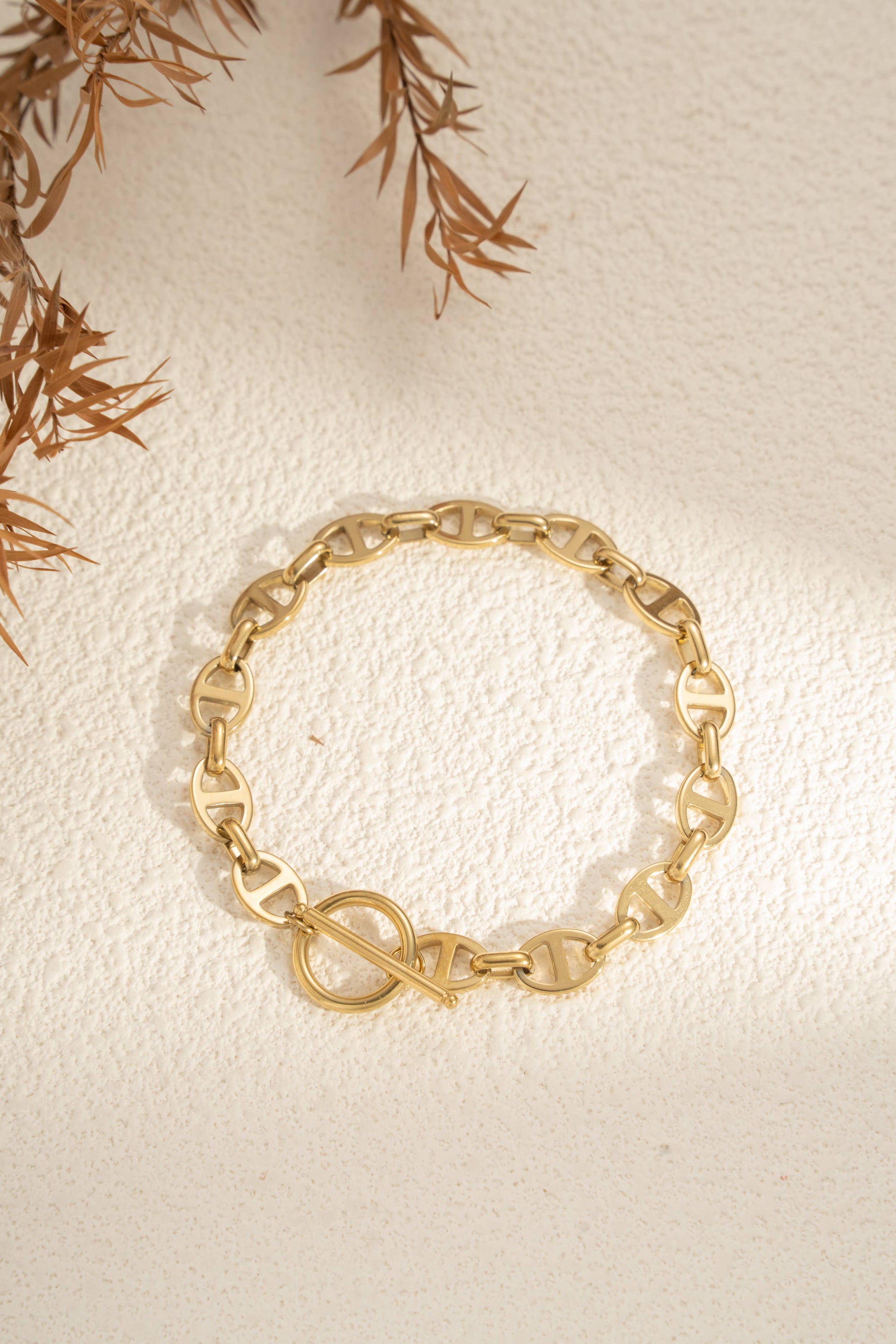 Bracelet maillons ajourés acier inoxydable fermoir toggle