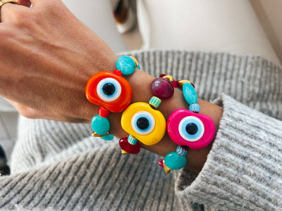 Bracelets arc-en-ciel d'été à grands yeux, bracelets en agate et jade