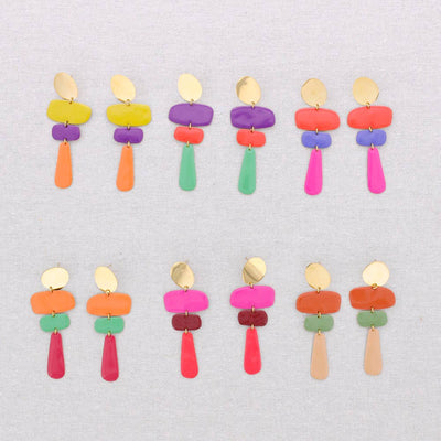 Boucles d'oreilles en acier pendantes géométriques émail