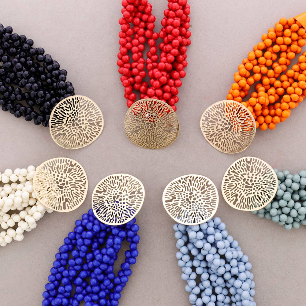 Collier Ras-du-cou Perles Résine Pendentif Médaille Filigrane Métal