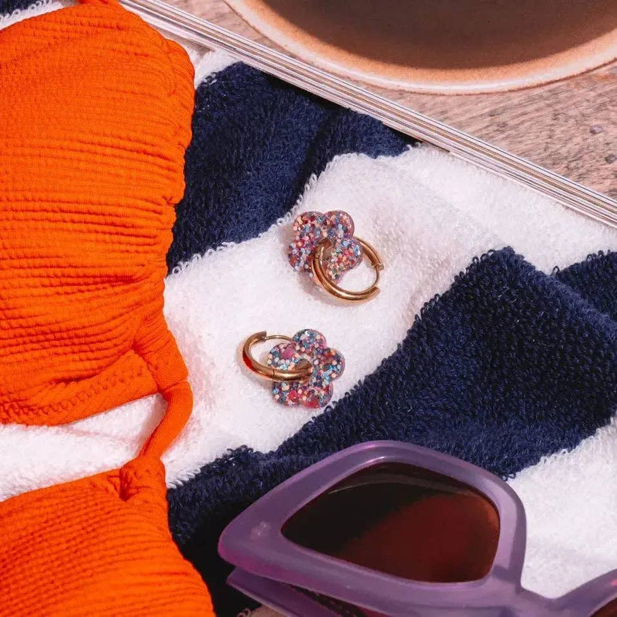 Créoles Mini Fleur Orange Bleu Parme