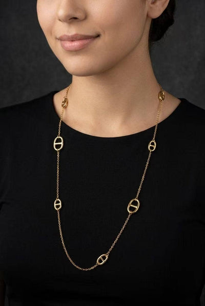 Collier Sautoir maillons ovales acier inoxydable doré long